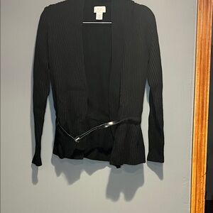 LOFT Black Ribbed Open Cardigan